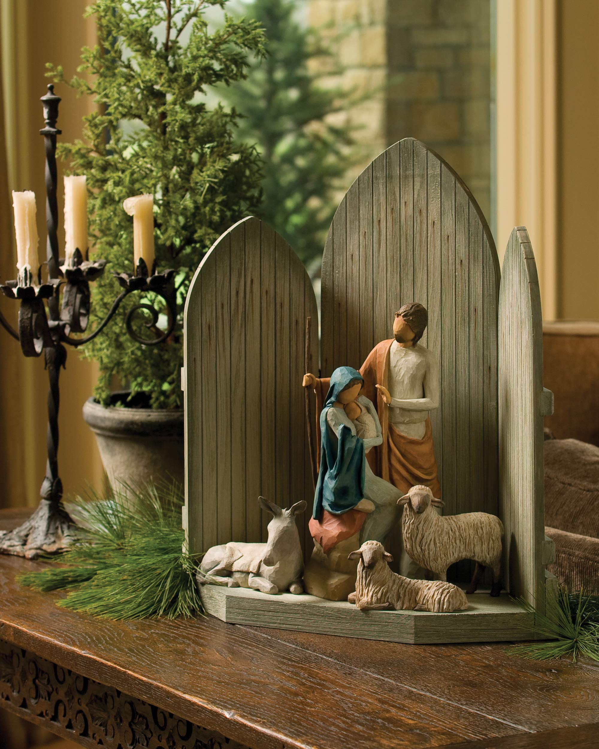 Willow Tree Sanctuary for The Christmas Story, Hand-Painted Nativity Backdrop - Image 5