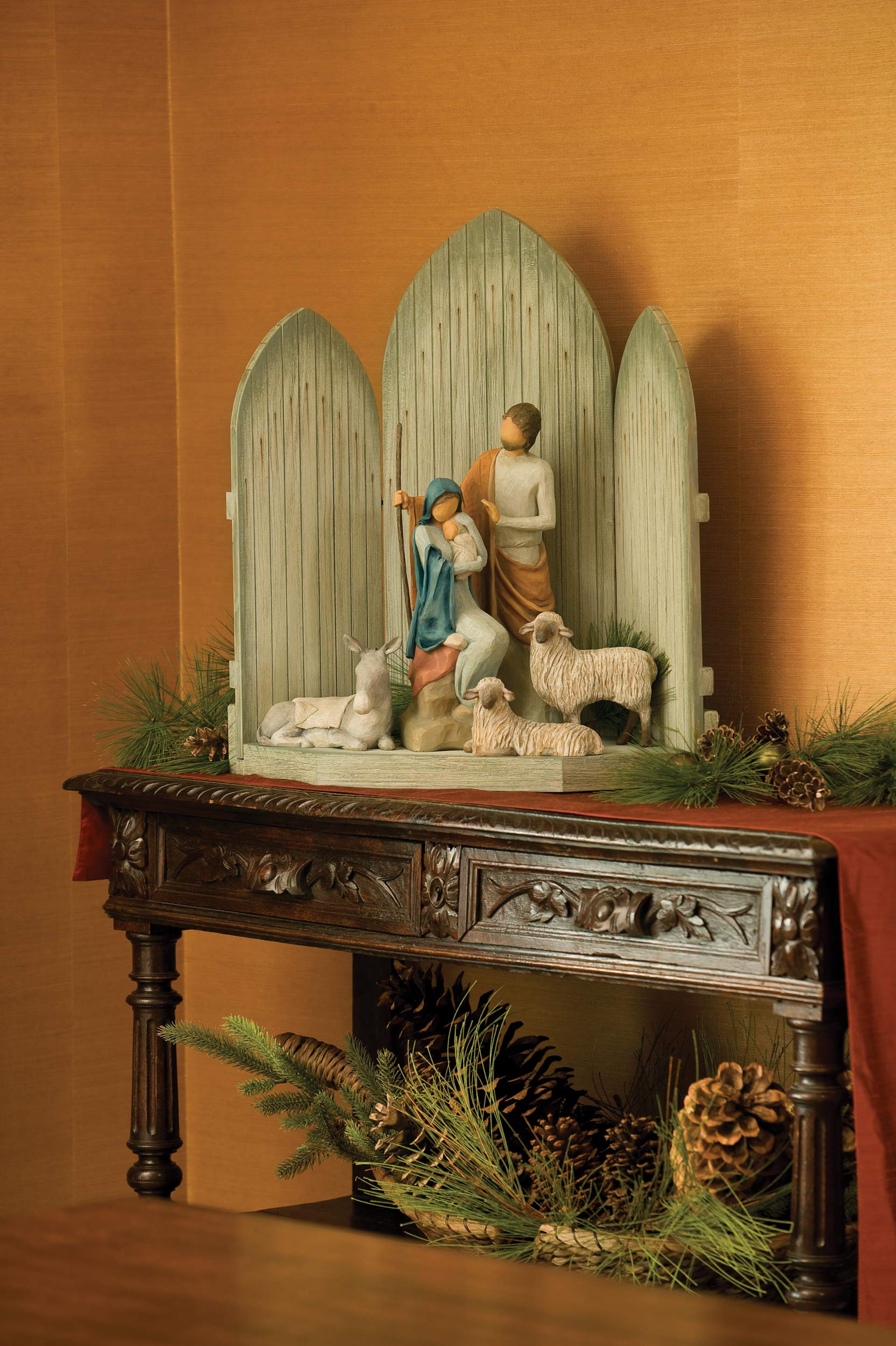 Willow Tree Sanctuary for The Christmas Story, Hand-Painted Nativity Backdrop - Image 6