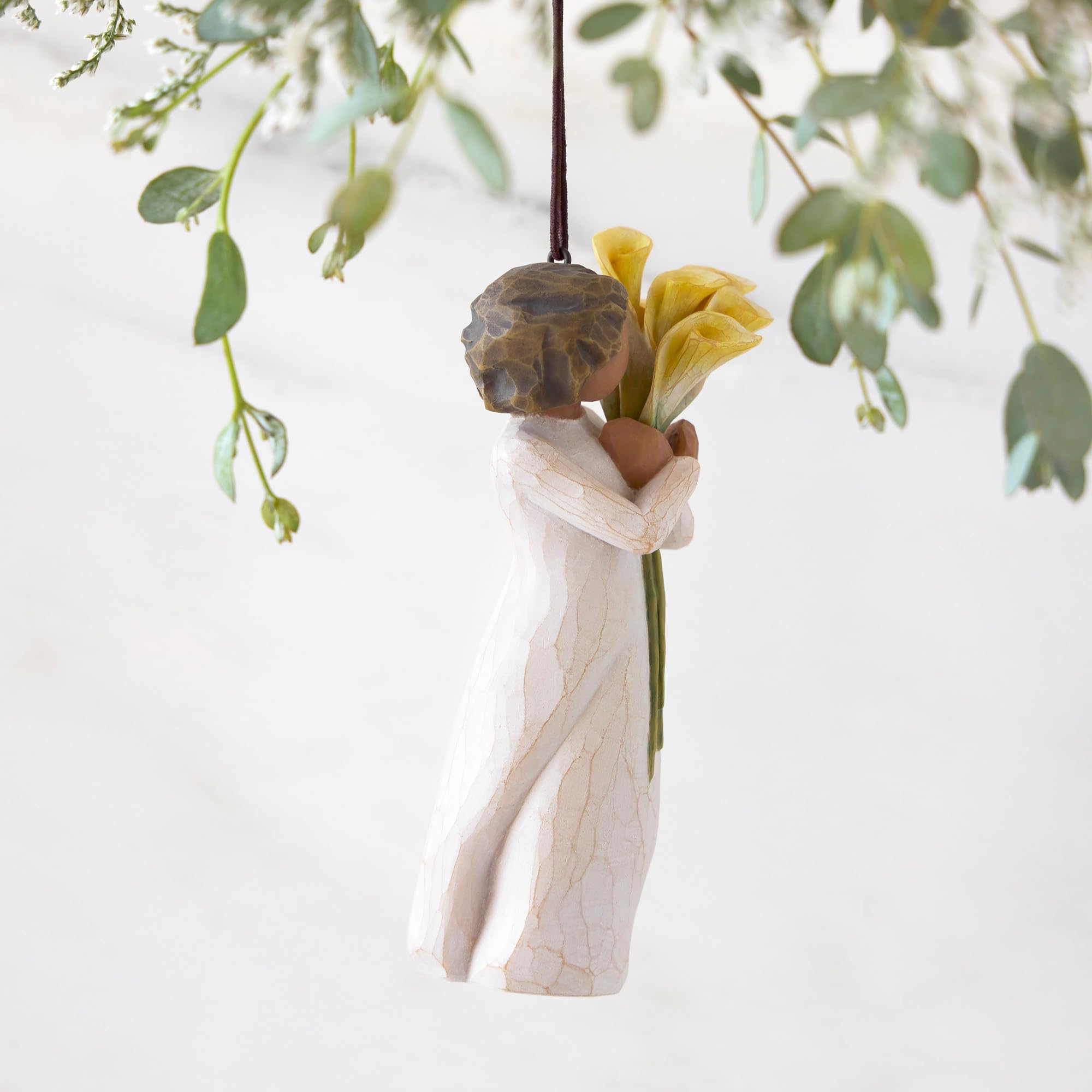 Willow Tree with Gratitude Ornament, Filled with The Golden Light, A Thank You, Bouquet of Yellow Calla Lilies, Daily Gratitude, for Flower Lovers, Sculpted Hand-Painted Darker-Skin Figure - Image 4