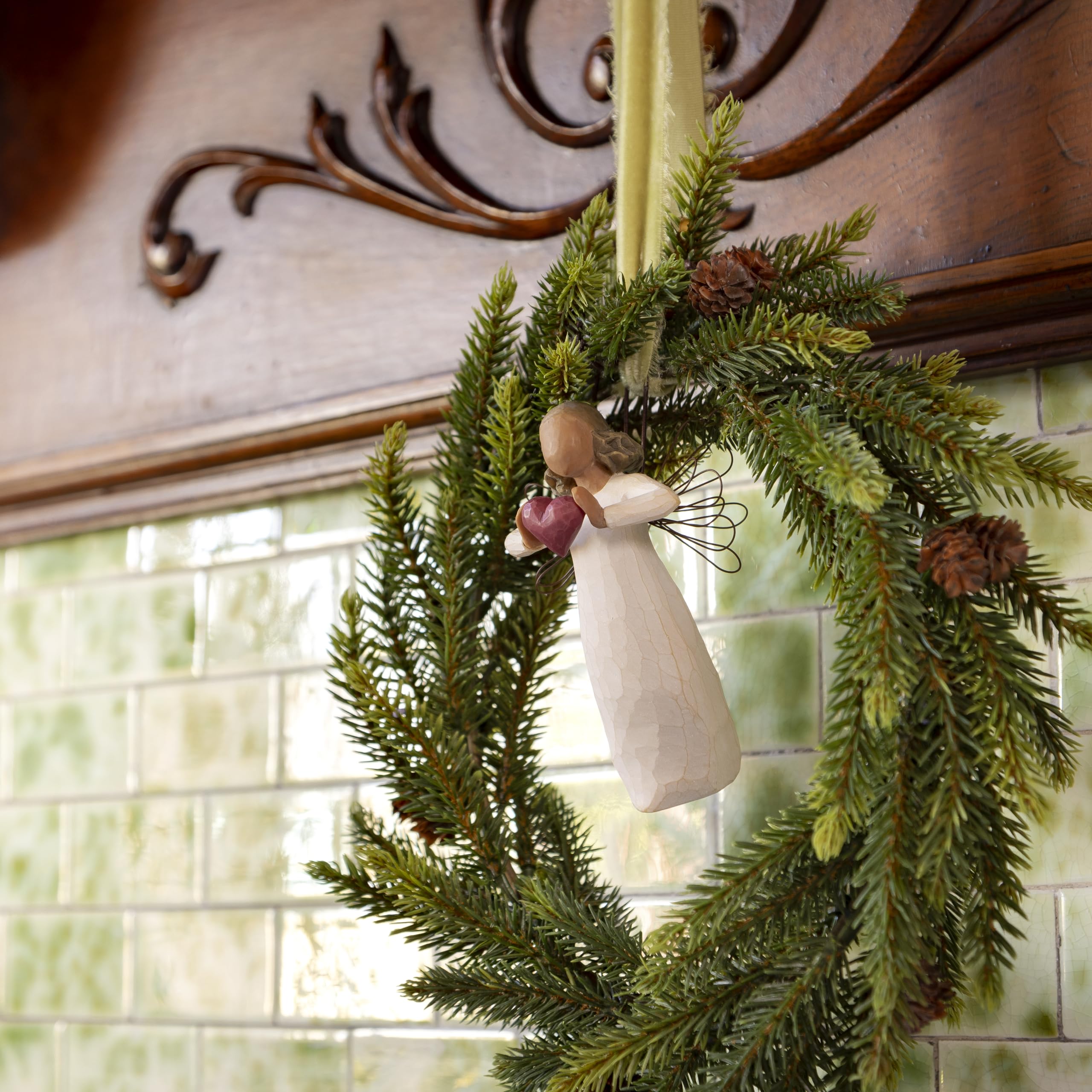 Willow Tree with Love Ornament, You are Loved, Darker-Skin Figure Holds Red Heart in Gesture of Love and Thoughtful Caring, Sculpted Hand-Painted Angel - Image 6